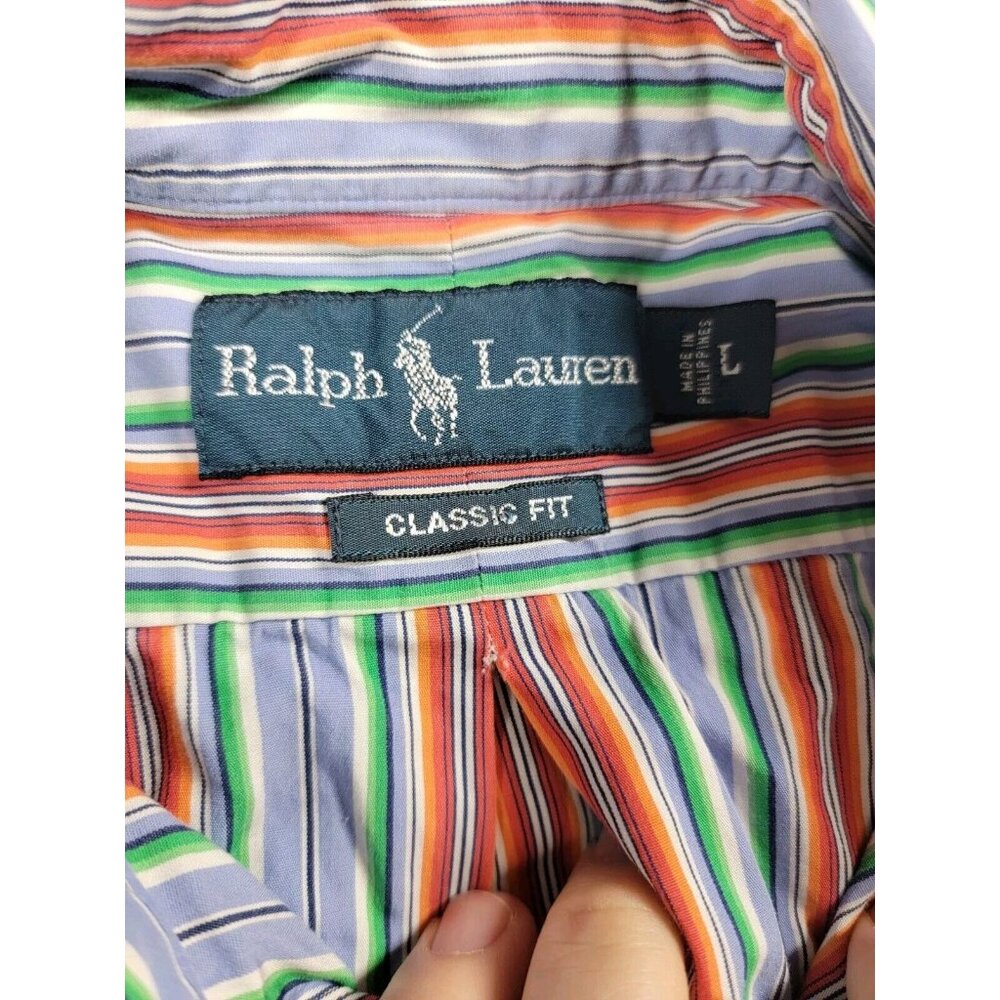 Ralph Lauren Button Down Shirt Large Long Sleeve Rainbow Striped Classic Fit‎ - Picture 5 of 7